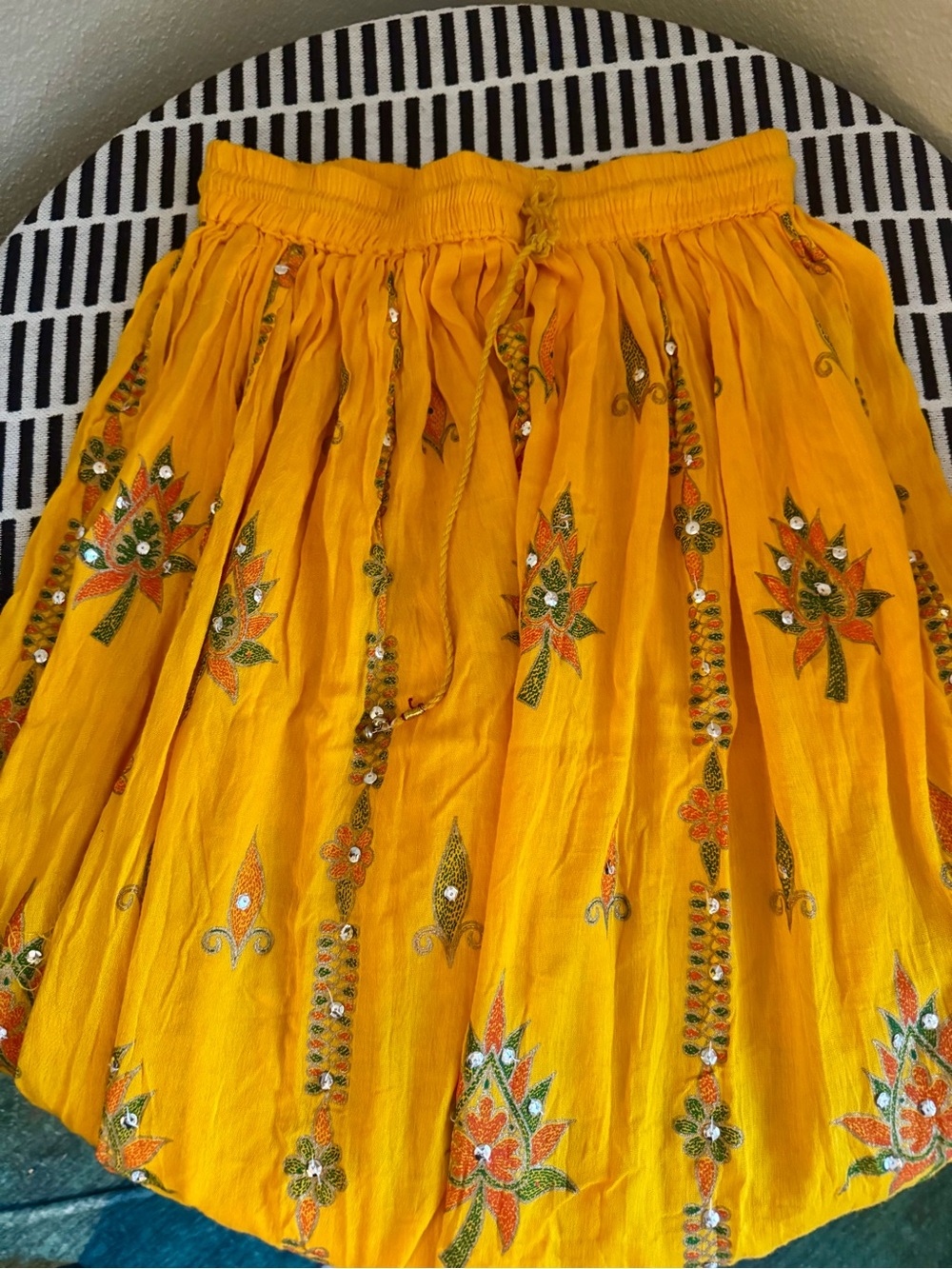 Yellow Embroidered Cotton Boho Skirt